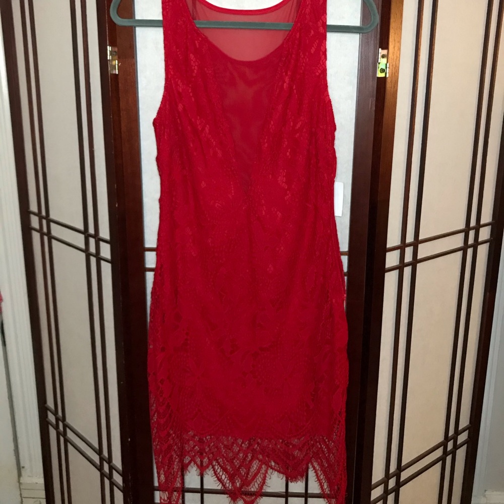 Red Lace Midi Dress Never Worn